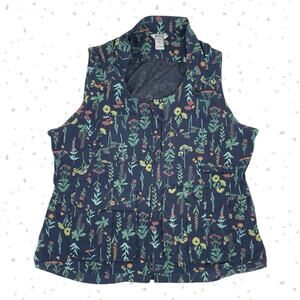 Duluth Trading Gardening Vest Navy Wildflowers Bees Print Chore Workwear Size XL